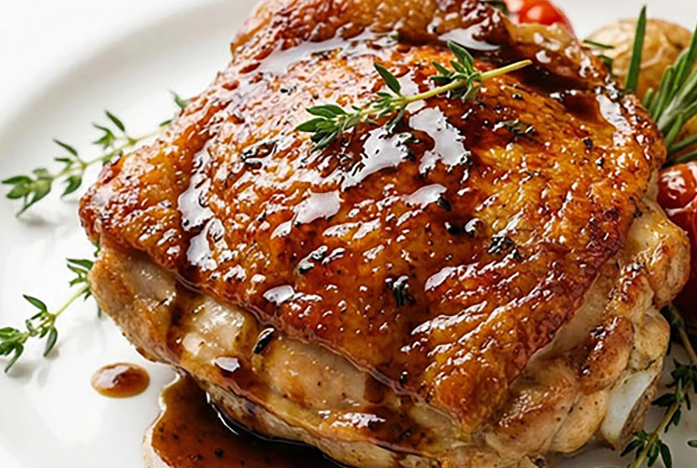 Pan Seared Chicken Thighs with Balsamic Herb Reduction Glaze