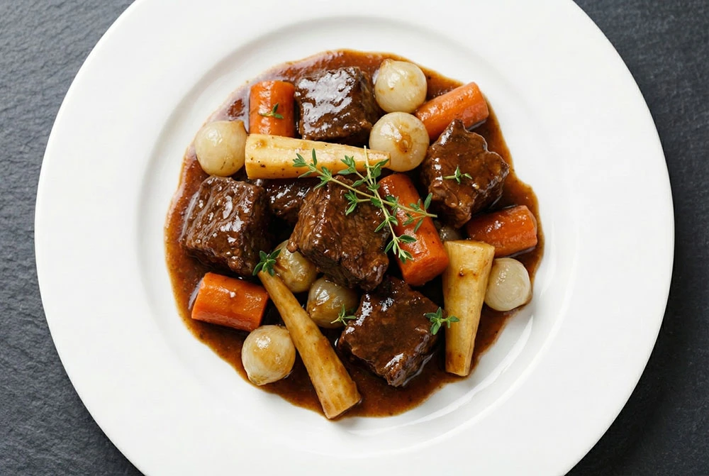 Tender beef, slow simmered in a rich, self thickening sauce with earthy root vegetables. A comforting masterpiece.